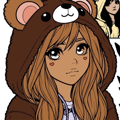 realistic girl in a bear hoodie