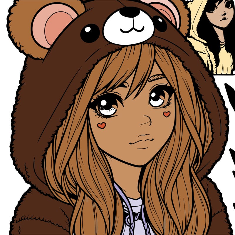 realistic girl in a bear hoodie