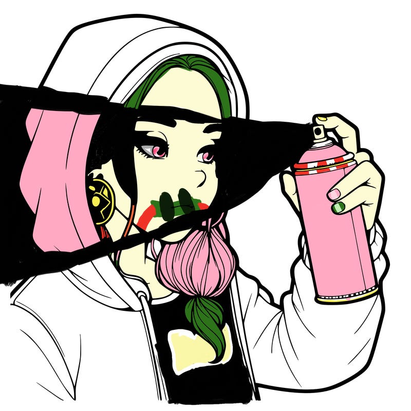 a realistic girl, spray painting