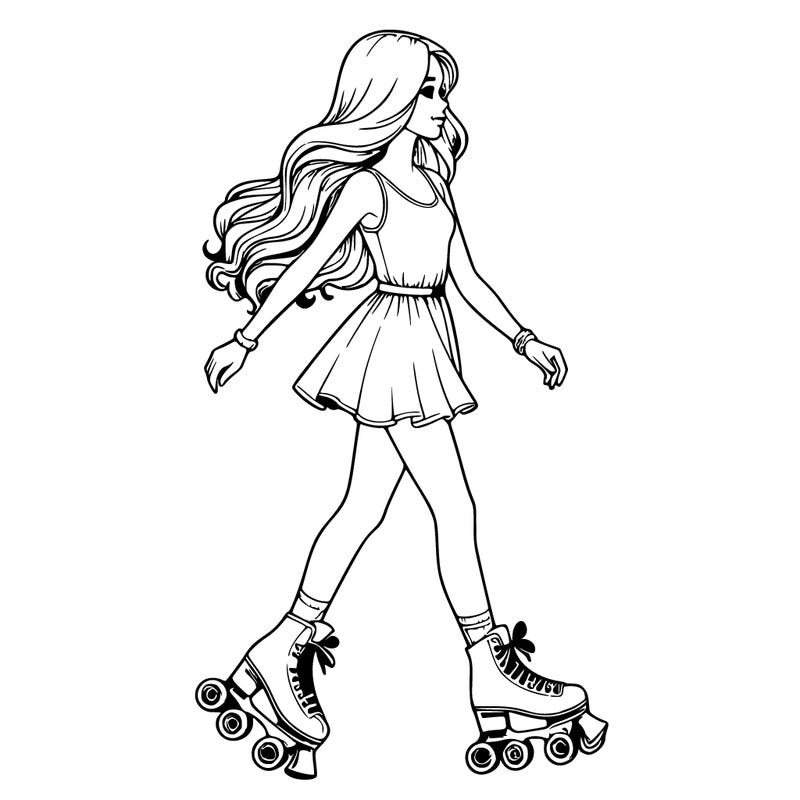 realistic girl wearing rollerskates