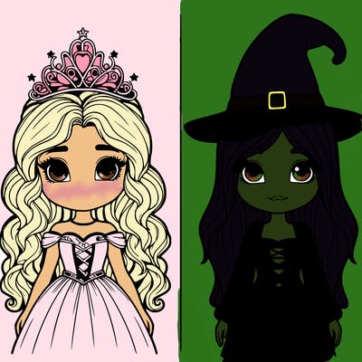 two realistic girls one princess one witch