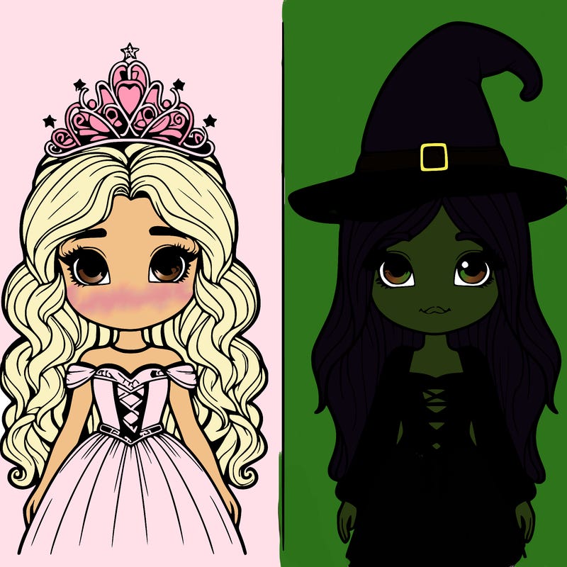 two realistic girls one princess one witch