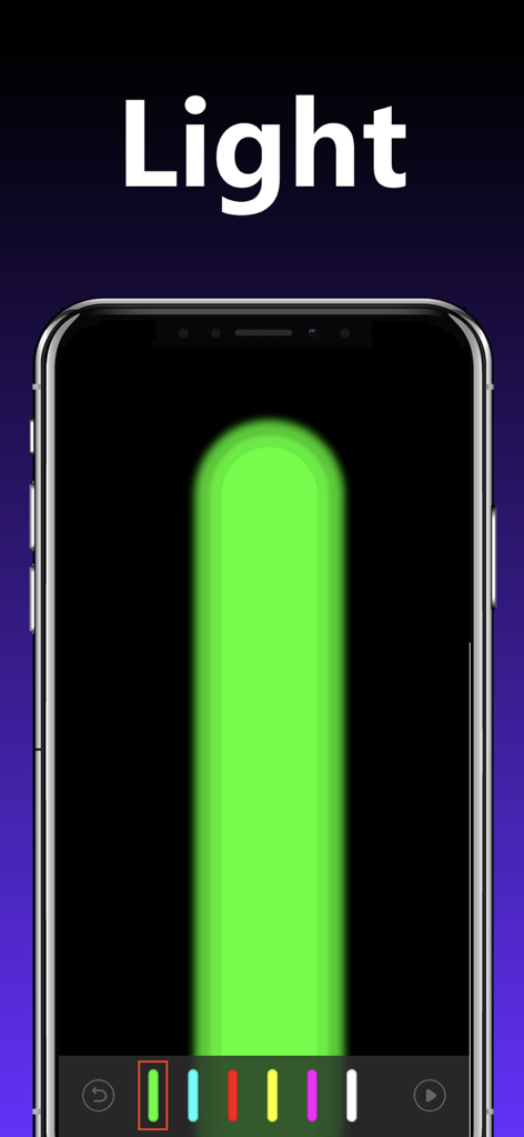 LED Banner－LED - Smartphone screen displaying a vertical green neon light bar with color selection buttons