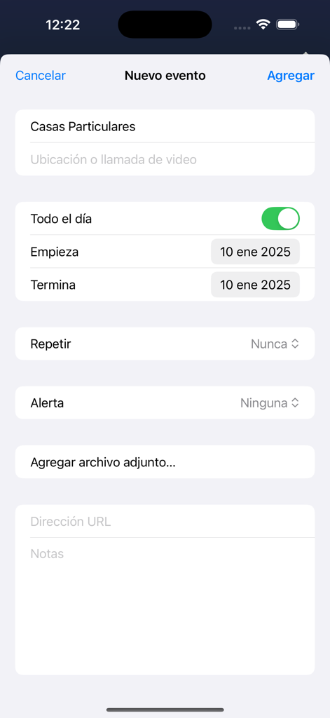 ARCA Movil interface for creating a new calendar event for tax obligations