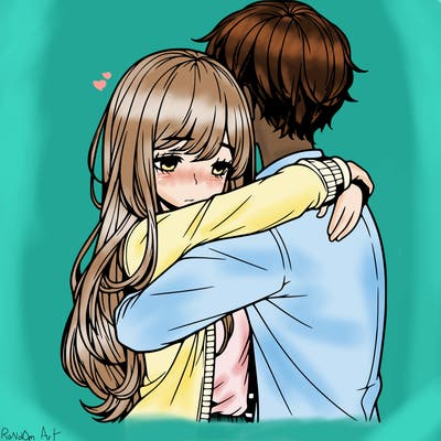 a girl and a boy hugging realistic