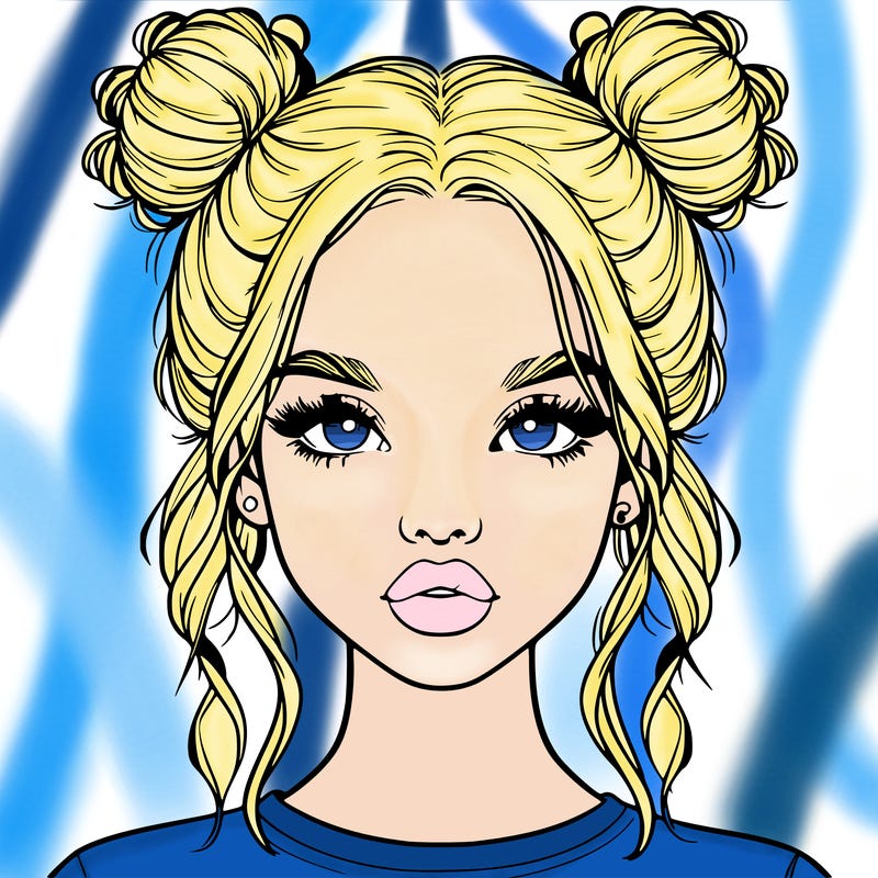 realistic girl with two buns in hair and lips
