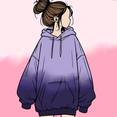 realistic girl with a oversized sweatshirt on and a bun