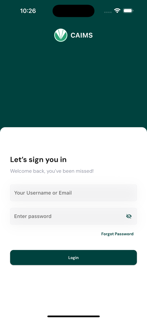 CAIMSユーティリティ資産管理アプリケーションのログイン画面