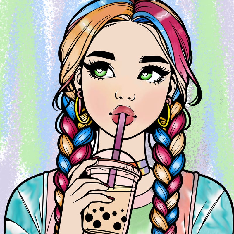realistic girl with braided hair drinking boba