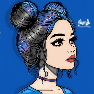 realistic girl with buns on the top of her head