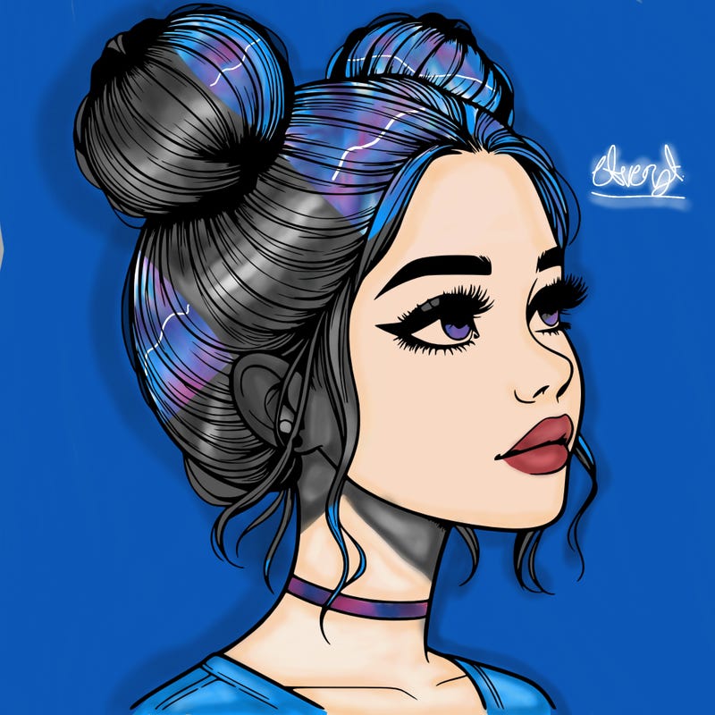 realistic girl with buns on the top of her head