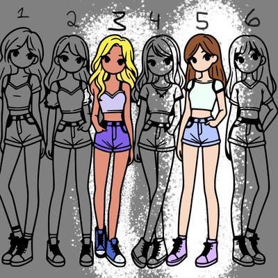 a group of girls wearing crop tops and shorts