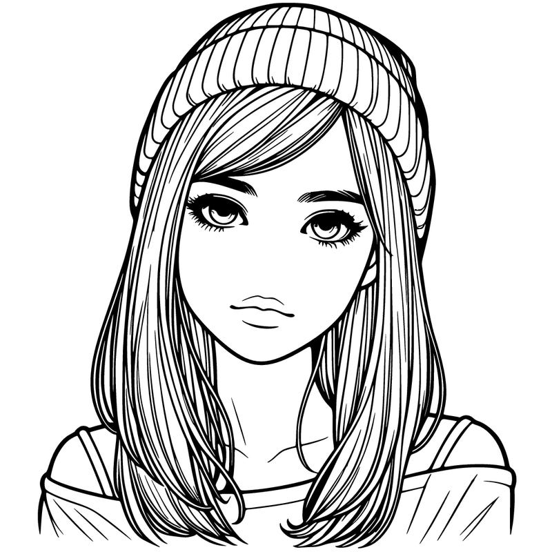 realistic girl with beanie and straight hair