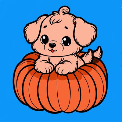 cute little puppy in a pumpkin