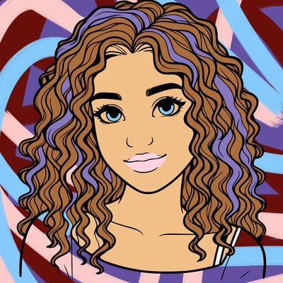realistic, teenage girl with curly hair