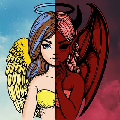 realistic angel half demon