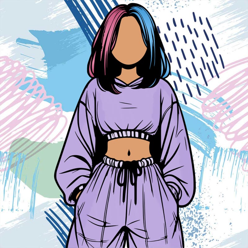 realistic girl faceless with baggy pants and a crop top