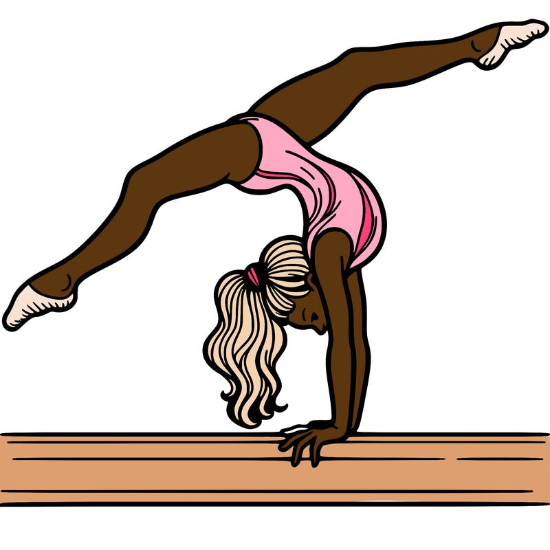 gymnast doing split handstand on a beam