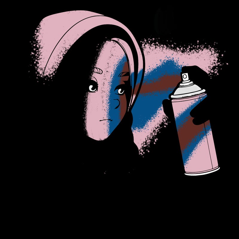 a realistic girl, spray painting