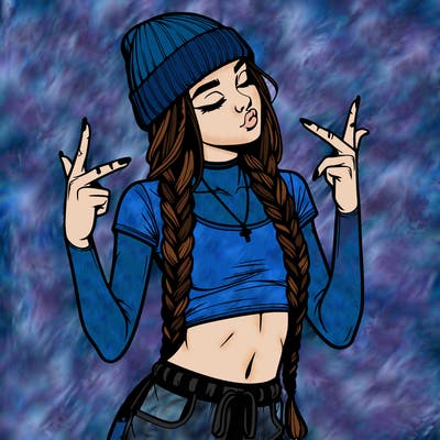 realistic teenage girl with braids and a beanie and crop top doing 🫶🏼