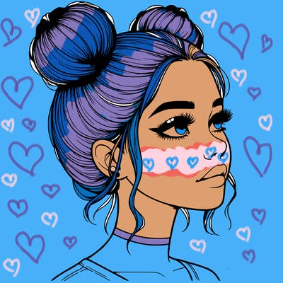 realistic girl with buns on the top of her head