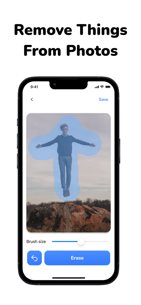 Object Remover - Photo Eraser - Smartphone screen showing the Object Remover app interface with a person selected for removal from a photo