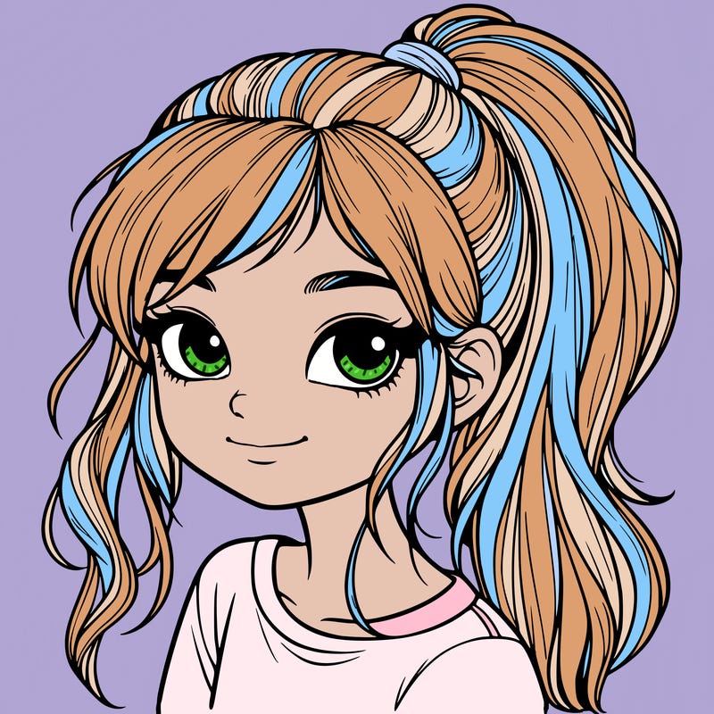 realistic girl with ponytail