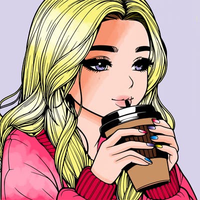 realistic girl drinking coffee