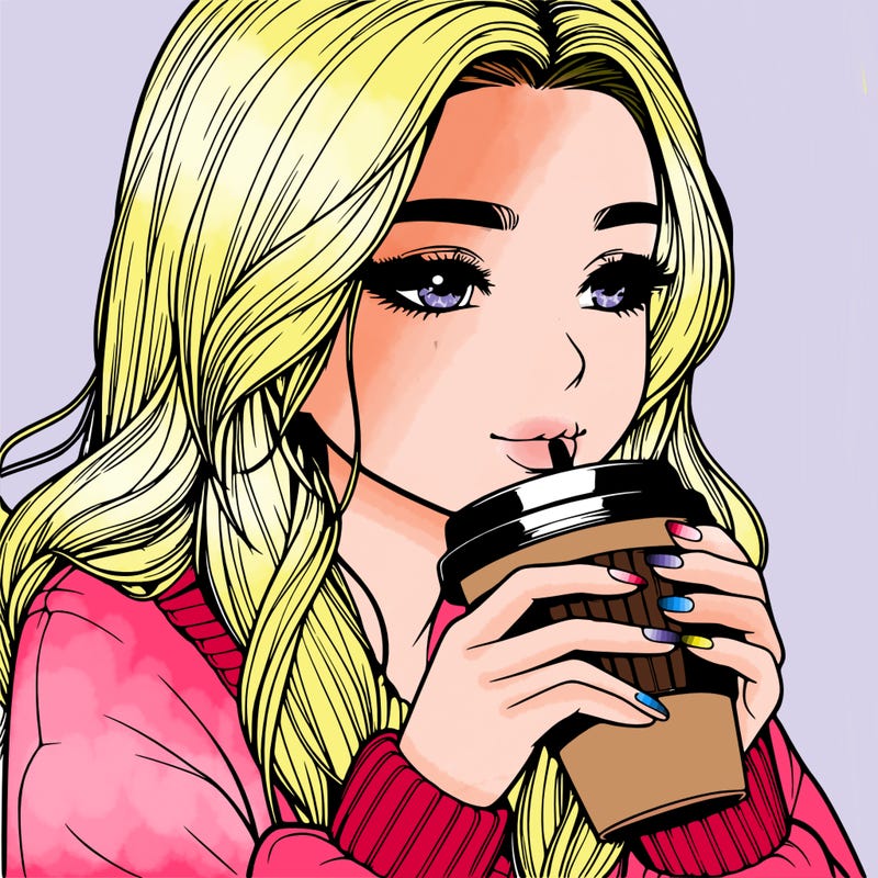 realistic girl drinking coffee