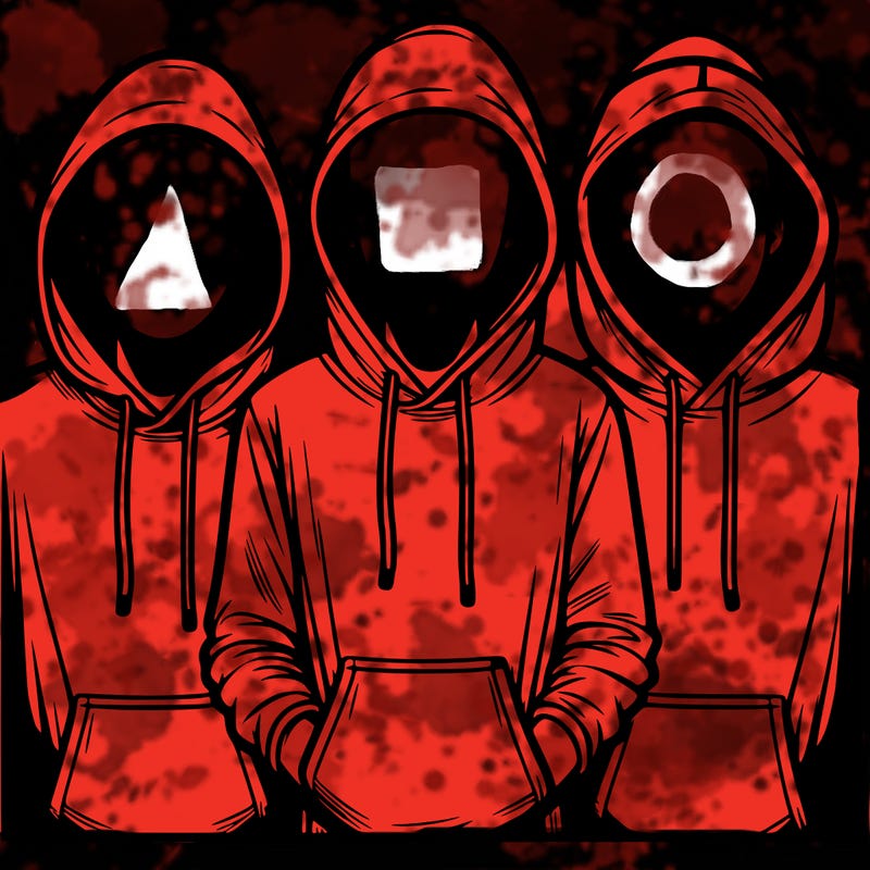 3 faceless people in  hoodies