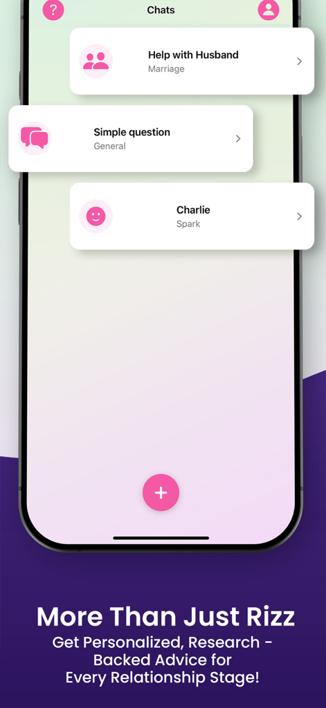 Affinity AI - Affinity AI app screen showing chat categories for different relationship stages like marriage and dating