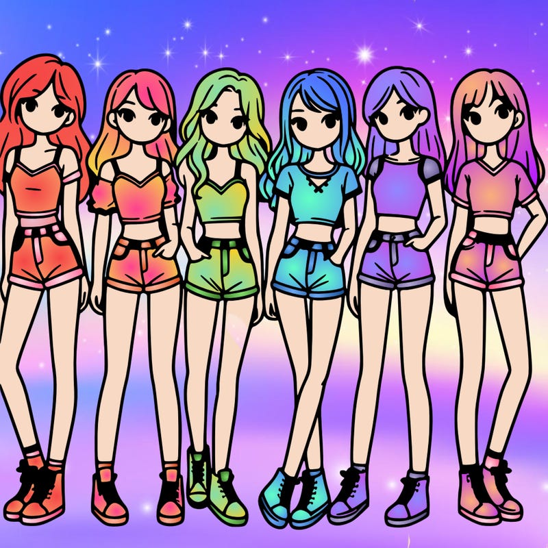 a group of girls wearing crop tops and shorts