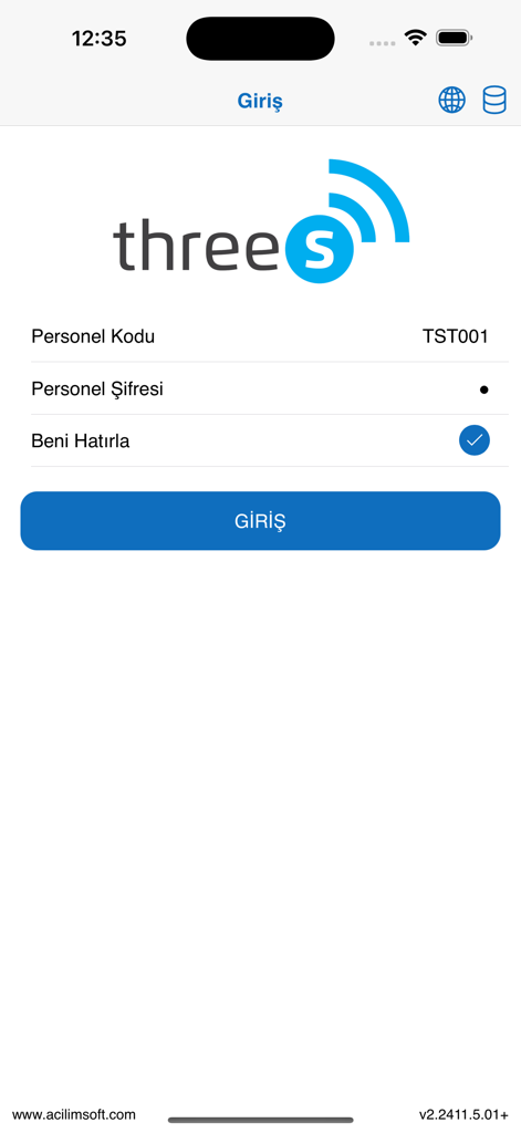 3S Merch Plus - Login screen of the 3S Merch Plus field force automation app showing personnel code and password fields