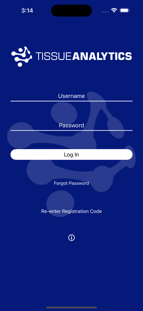 Login screen for the Tissue Analytics medical wound analysis application.