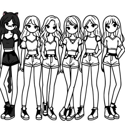 a group of girls wearing crop tops and shorts