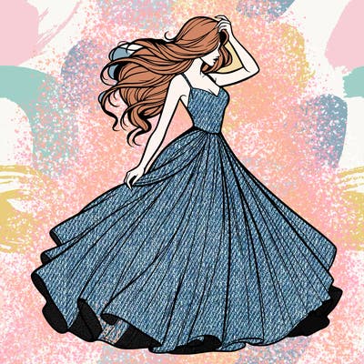 realistic woman with dress flowing in the wind