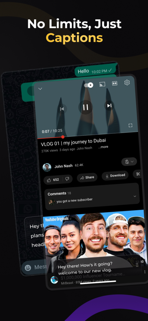 Live captions displayed over a video vlog on a mobile screen