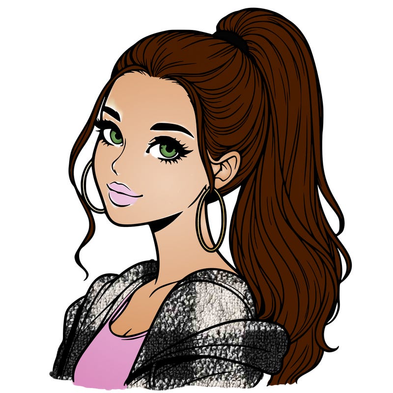 realistic girl with a high ponytail