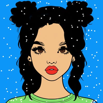 realistic girl with two buns in hair and lips