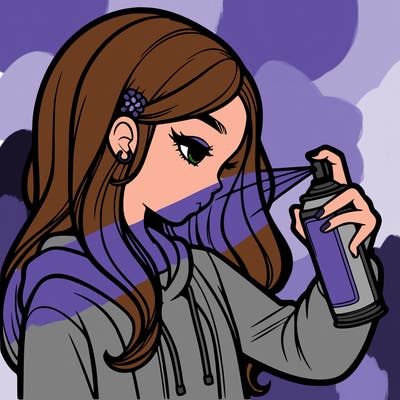 a realistic girl spray painting