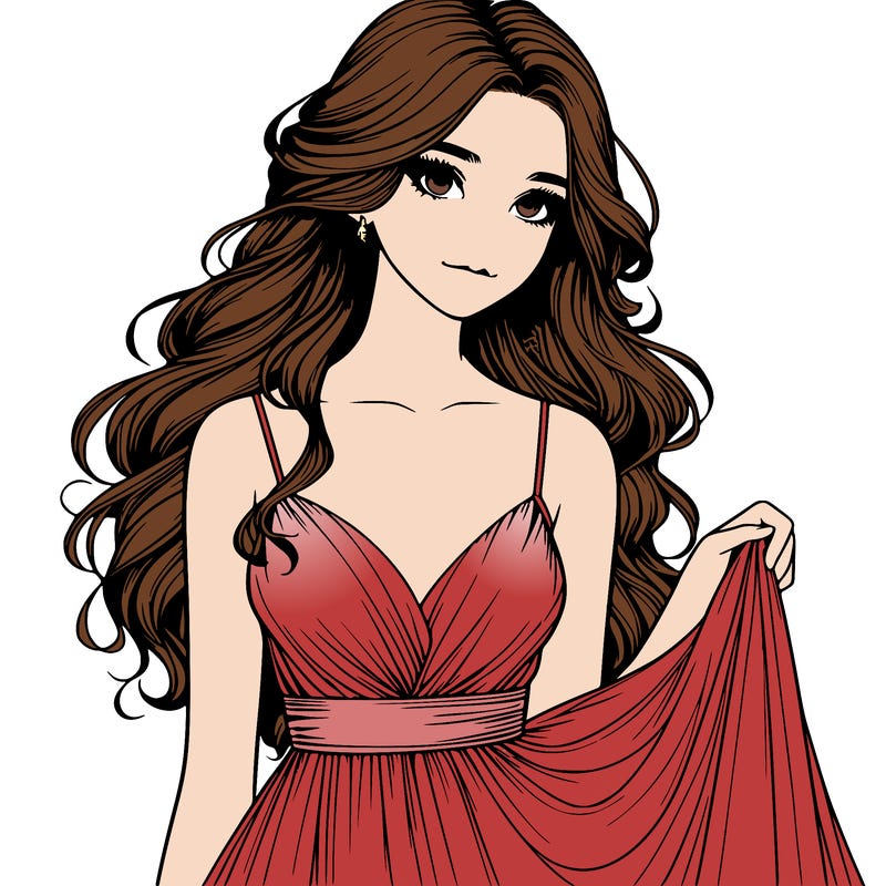 realistic girl in flowy silky prom dress