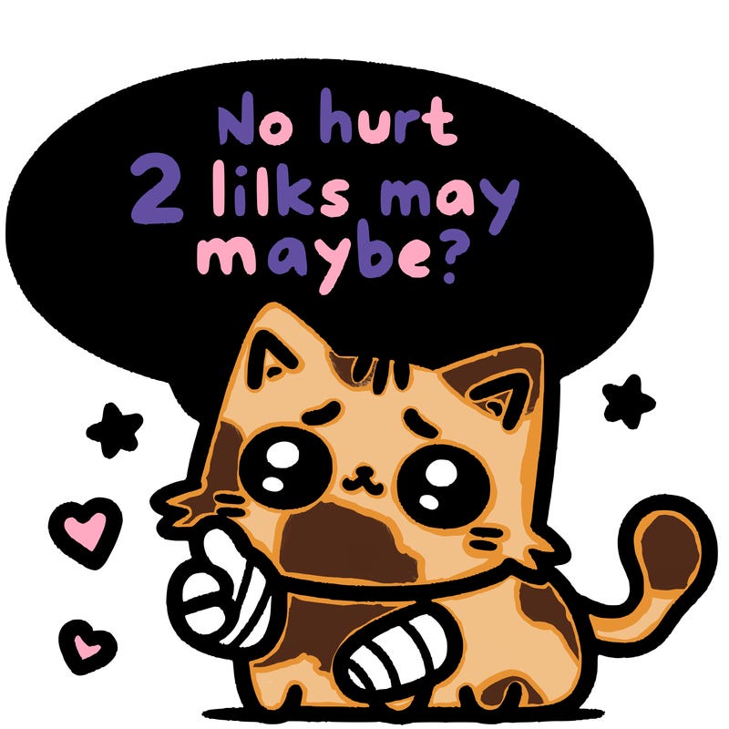 cute cat thats been hurt saiying 2 likes maybe