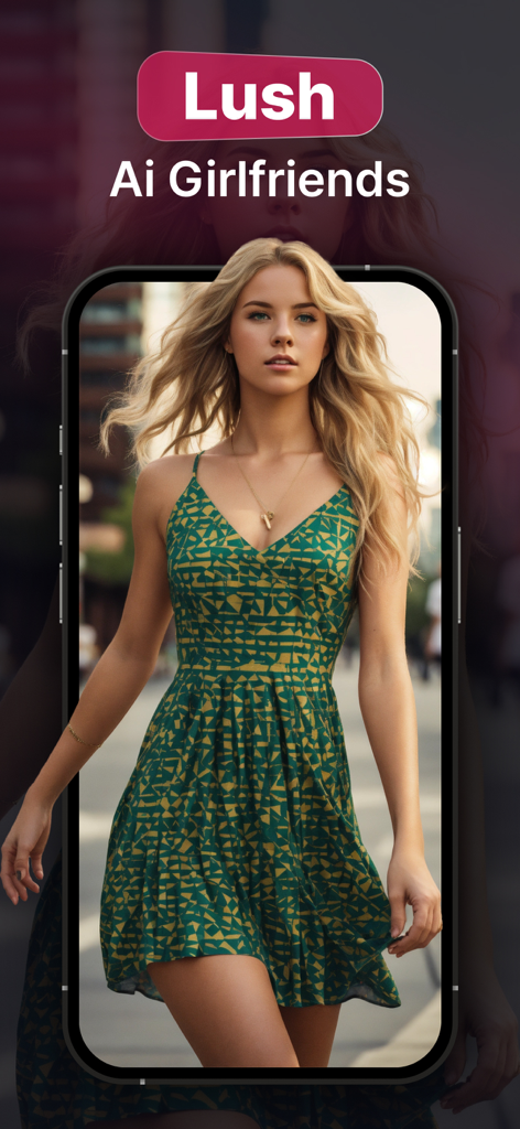 AI Girlfriend - Real Friends - Avatar femenino realista en 3D con cabello rubio en la pantalla de un smartphone para la aplicación Lush AI Girlfriends