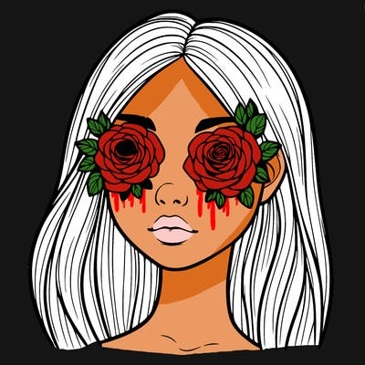 a realistic girl with roses for eyes