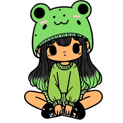 a girl wearing a frog hat and some frog socks