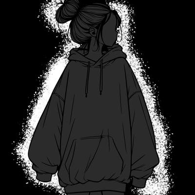realistic girl with a oversized sweatshirt on and a bun