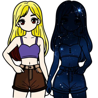 two sisters with crop tops and jean shorts and straight hair