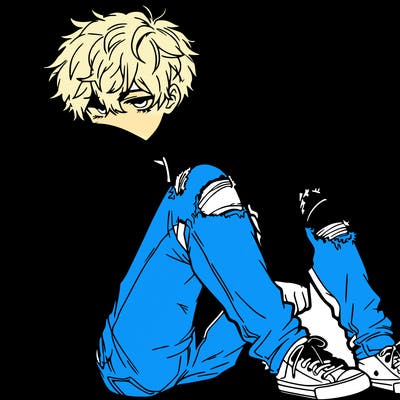 a male hoddie ripped jeans messy hair anime