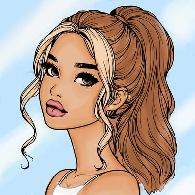 realistic girl with a ponytail on her hair and lips