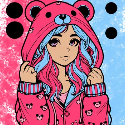 realistic girl in a animal pjs hoodie